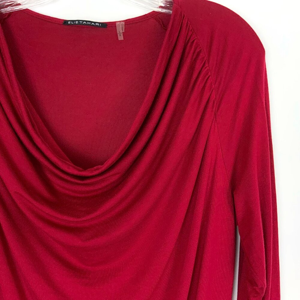 Elie Tahari Cranberry Red Cowl Neck Long Sleeve Top Blouse Career Sz L - Picture 6 of 16